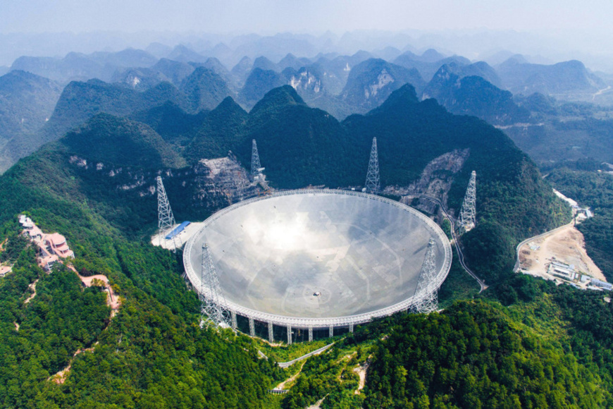 Photo shows the Five-hundred-meter Aperture Spherical Radio Telescope (FAST) of the National Astronomical Observatories under the Chinese Academy of Sciences. (File photo) Photo shows the Five-hundred-meter Aperture Spherical Radio Telescope (FAST) of the National Astronomical Observatories under the Chinese Academy of Sciences. (File photo)