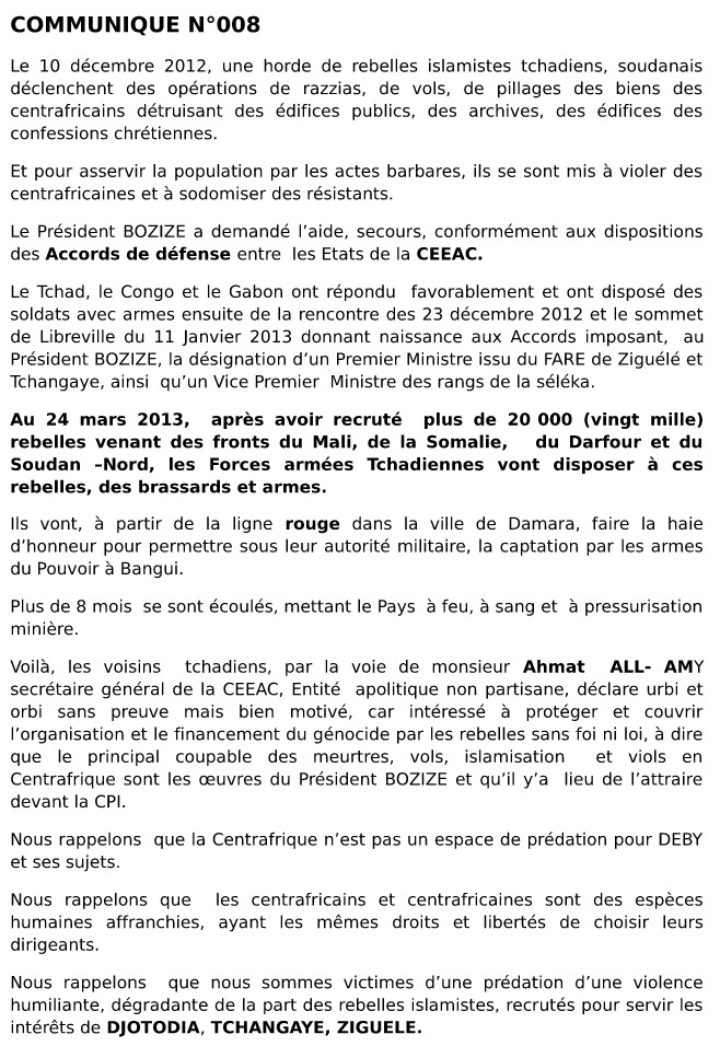 Bozizé attaque le Tchad dans une nouvelle déclaration