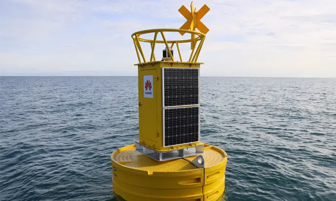 Photo shows a buoy deployed in waters off Baltimore village in County Cork, Ireland, under the Smart Whale Sounds project sponsored by Chinese telecom giant Huawei’s branch in Ireland. The buoy can continuously monitor the sounds of cetaceans in the areas covered by the project. (Photo/www.huawei.com)