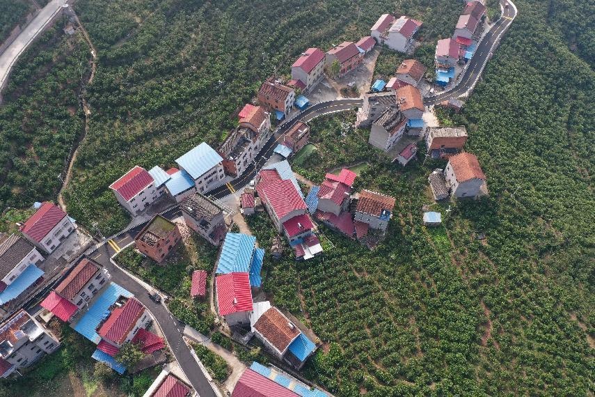 An aerial photo of Wangjiaqiao village, Shuitianba township, Zigui county, Yichang city, central China’s Hubei province. (Photo/Huang Shanjun)