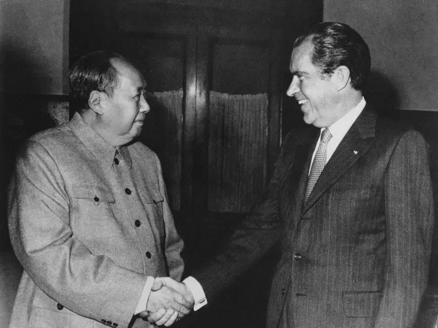 Late Chairman Mao Zedong meets with then U.S. President Richard Nixon at Zhongnanhai, the central leadership compound in downtown Beijing, Feb. 21, 1972. (File photo)