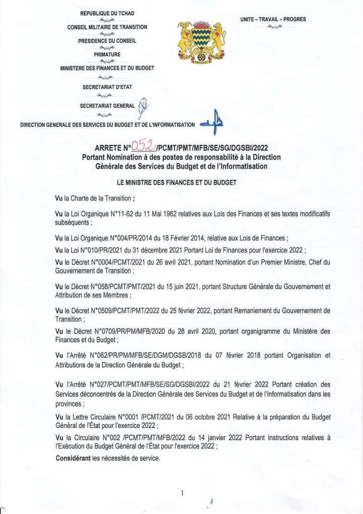 Tchad : nominations à la direction des services du budget et de l’informatisation Tchad : nominations à la direction des services du budget et de l’informatisation