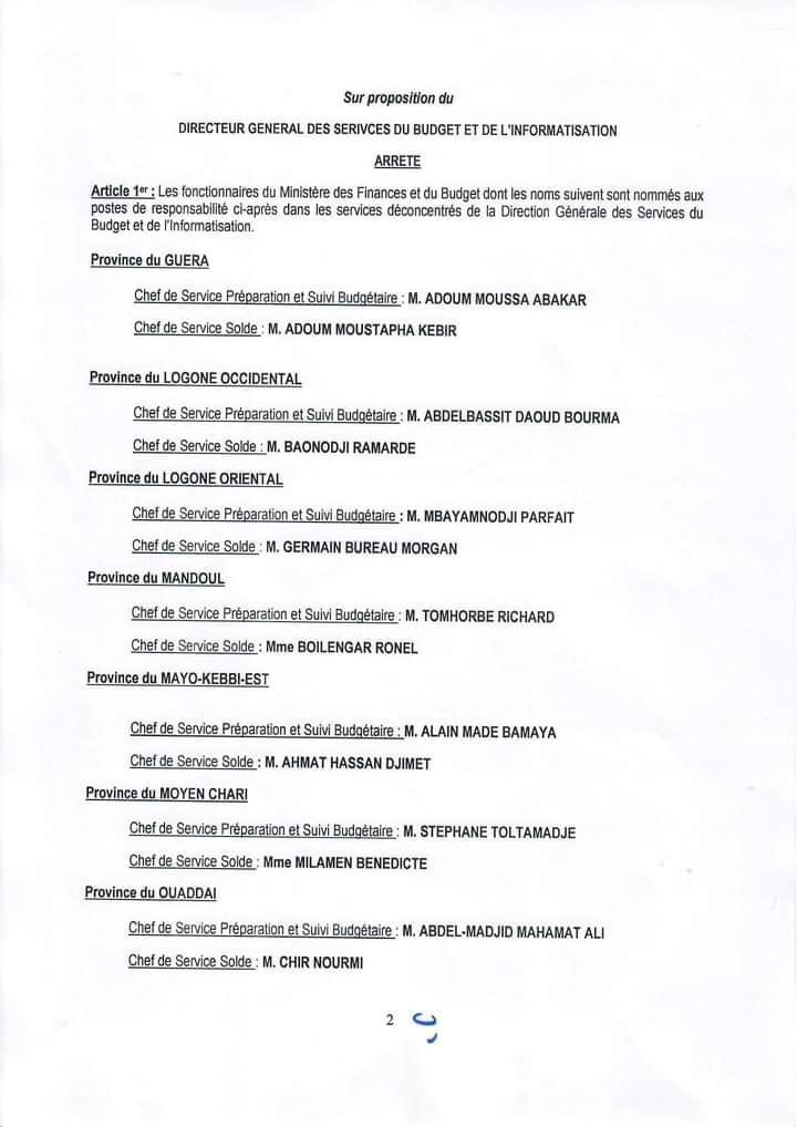 Tchad : nominations à la direction des services du budget et de l’informatisation Tchad : nominations à la direction des services du budget et de l’informatisation