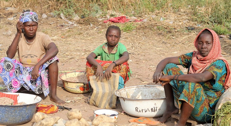 OCHA / Naomi Frerotte. Au Tchad, des femmes vendent des légumes sur un marché informel à l'intérieur du site des rapatriés.