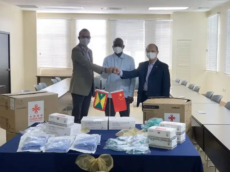 A handover ceremony of the anti-epidemic supplies the Chinese government provided for Grenada is held at a hospital in Grenada, March 11, 2022. (Photo/Embassy of the People’s Republic of China in Grenada)