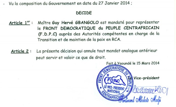 Centrafrique : Le FPDC nomme un représentant pour négocier avec le pouvoir