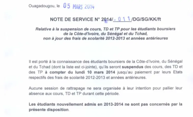 Burkina Faso :  400 étudiants tchadiens suspendus à cause du Tchad