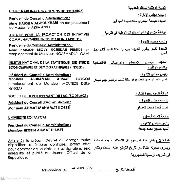 Tchad : nomination de 7 présidents de Conseil d’administration