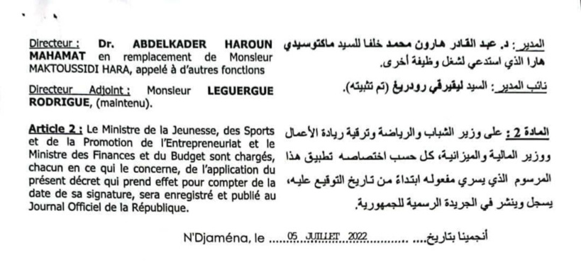 Tchad : sept nominations à l’ONAJES