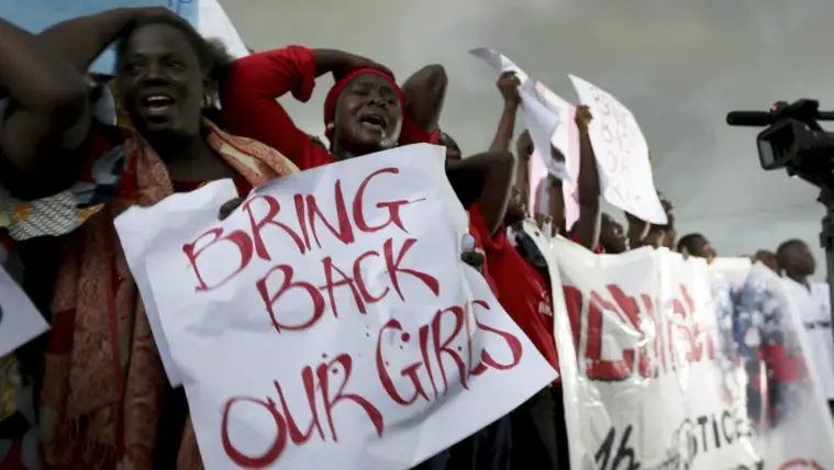 Des femmes manifestent pour les 200 écolières enlevés par Boko Haram.  Credit: REUTERS/Afolabi Sotunde
