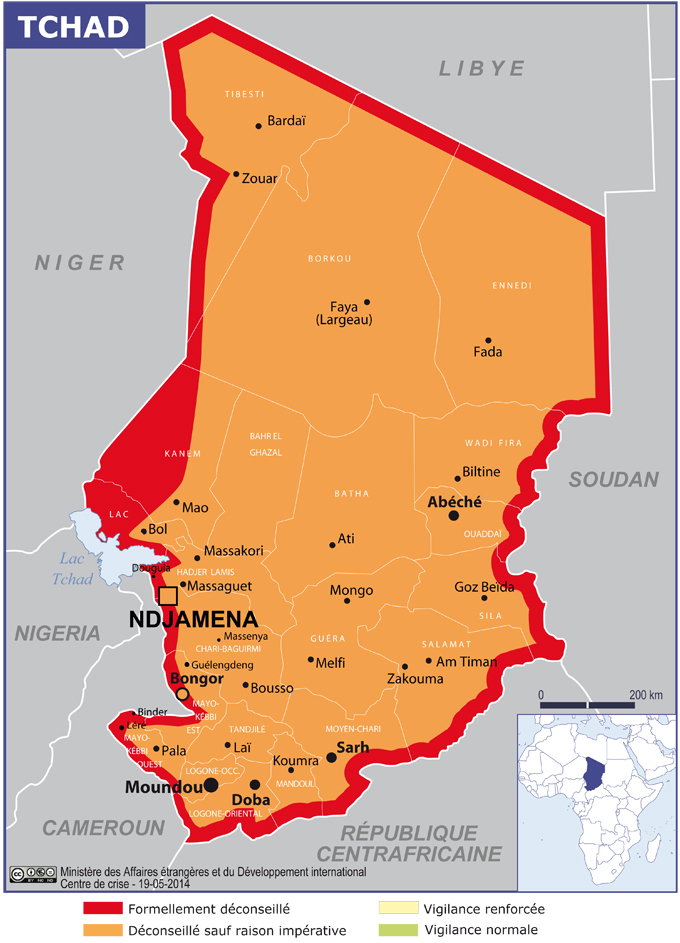 Zones frontalières du Tchad : Risque sécuritaire à niveau très élevé (France)