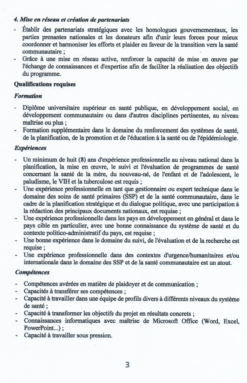 Tchad : avis de recrutement d'un consultant international pour le projet "Initiative stratégique d'appui à la santé communautaire"