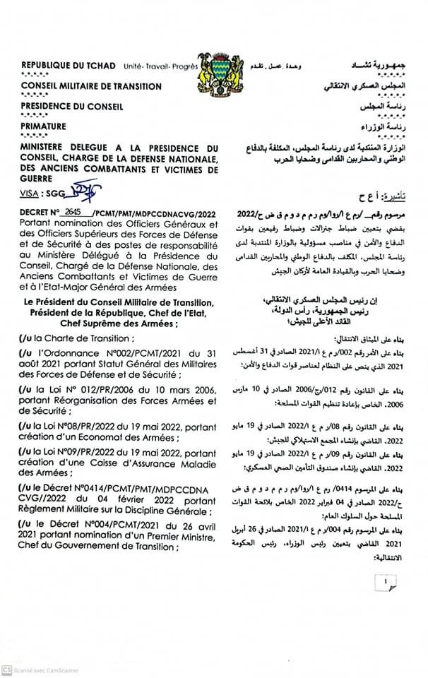 Tchad : nominations à l’état-major des armées Tchad : nominations à l’état-major des armées
