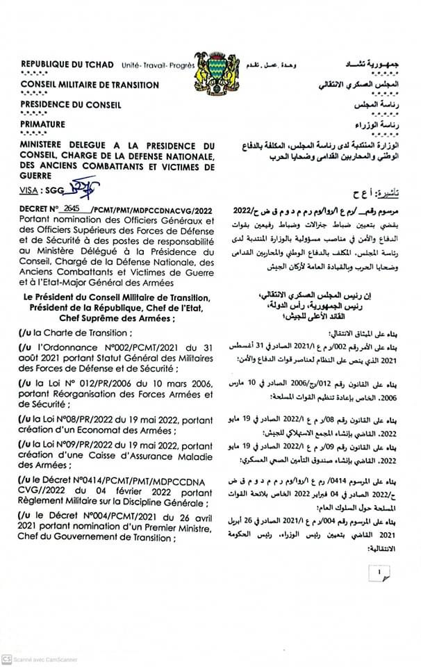 Tchad : nominations à l’état-major des armées