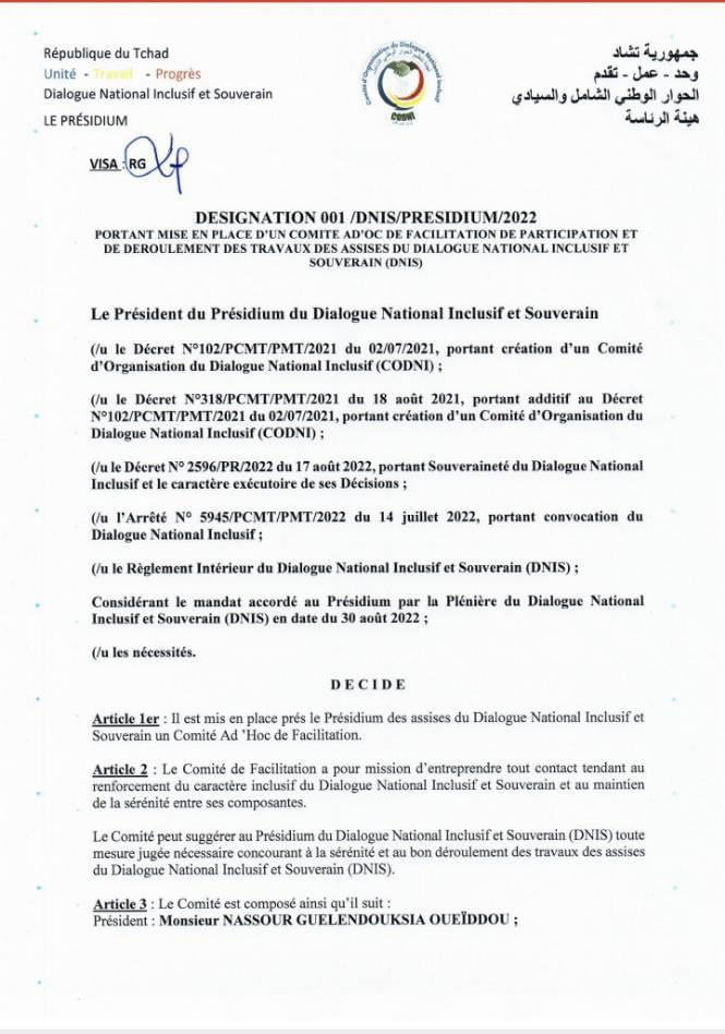 Tchad : Gali Ngoté Gatta désigne 30 personnes à la commission ad hoc de facilitation