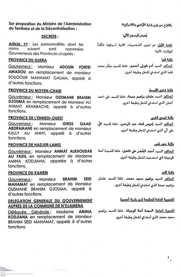Tchad : le PCMT remplace six gouverneurs Tchad : le PCMT remplace six gouverneurs