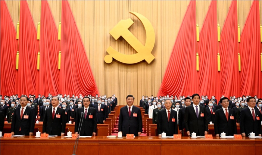 Xi Jinping, Li Keqiang, Li Zhanshu, Wang Yang, Wang Huning, Zhao Leji, Han Zheng and Hu Jintao attend the opening session of the 20th National Congress of the Communist Party of China at the Great Hall of the People in Beijing, capital of China, Oct. 16, 2022. (Photo by Li Xueren/Xinhua)