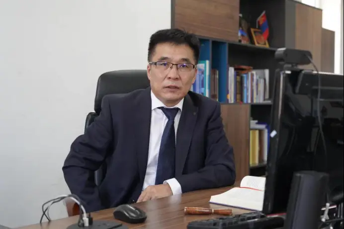 Photo shows B. Batbaatar, deputy chairperson of the Mongolian Civil Will-Green Party, in his office in Ulan Bator, Mongolia. (Photo provided by B. Batbaatar)