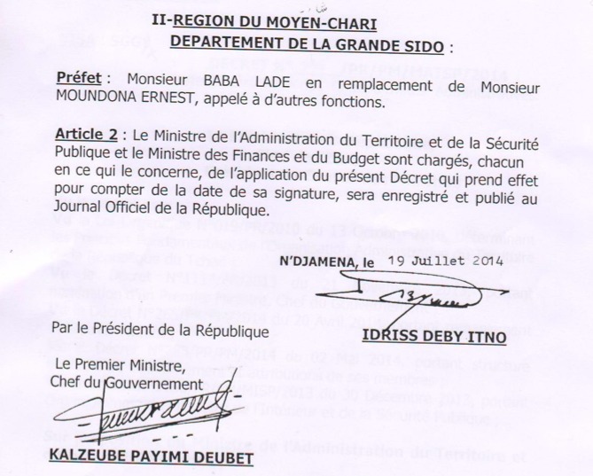 Tchad : Nommé préfet, Baba Ladé promet développement et aide aux réfugiés de RCA Tchad : Nommé préfet, Baba Ladé promet développement et aide aux réfugiés de RCA