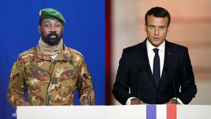Le colonel Assimi Goïta (gauche) et Emmanuel Macron. © DR Le colonel Assimi Goïta (gauche) et Emmanuel Macron. © DR