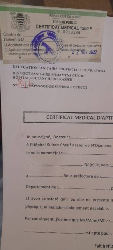 Tchad : certificat médical d’aptitude physique, des majorations injustifiées