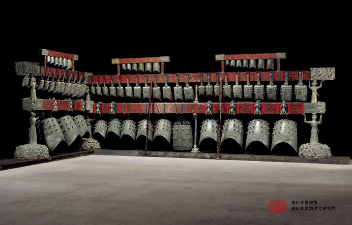 Photo shows Zenghouyi chime bells, an ancient Chinese musical instrument with a history of more than 2,400 years. Found in 1978 in the tomb of Marquis Yi, the ancient musical instrument is on display in Hubei Provincial Museum in Wuhan, central China's Hubei province. (Photo courtesy of Hubei Provincial Museum)