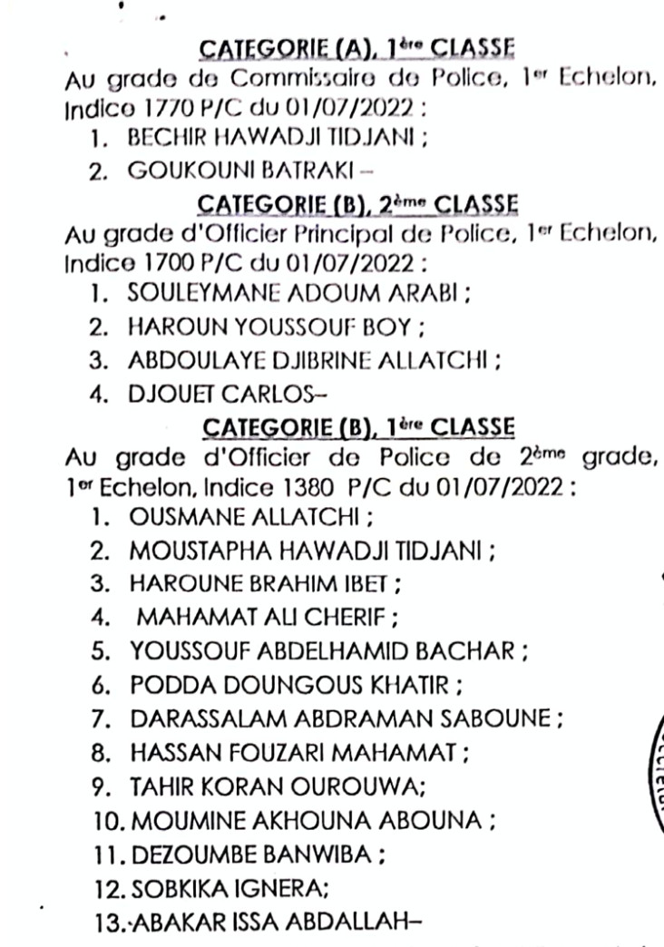 Tchad : 19 personnes intégrées et reclassées exceptionnellement dans le corps de la police