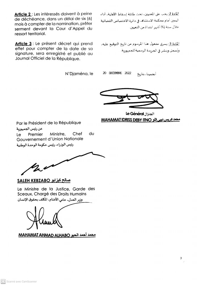 Tchad : nomination de 7 notaires titulaires de charges 