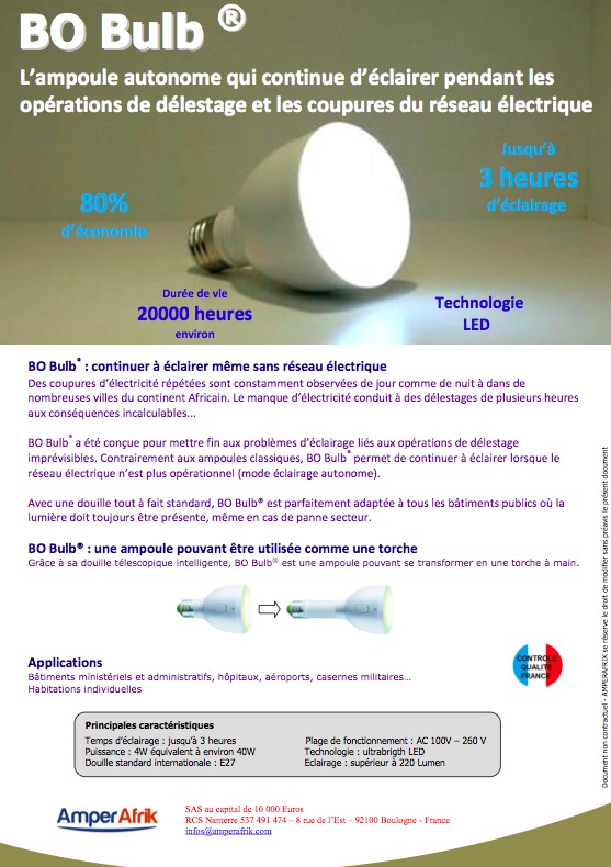 BO-Bulb®, une ampoule intelligente qui continue à éclairer pendant les opérations de délestage