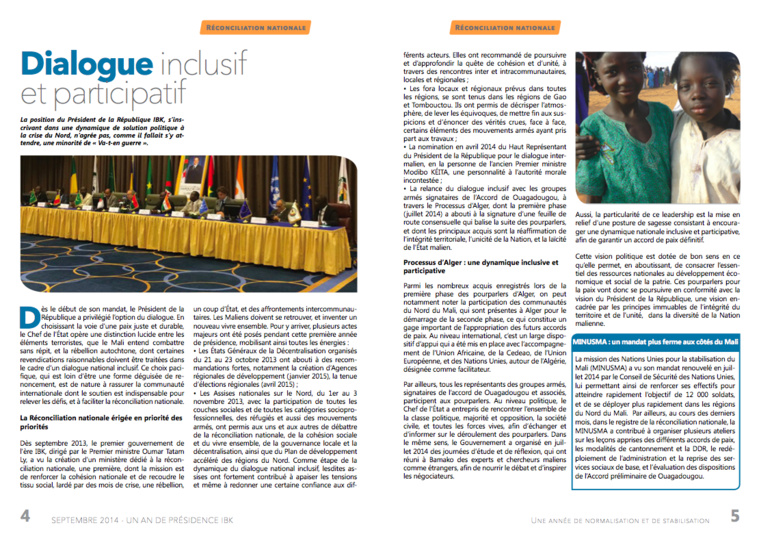 Mali/Un an de Présidence IBK : Une année de normalisation et de stabilisation