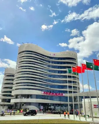 Photo shows the China-aided headquarters building of the Africa Centers for Disease Control and Prevention in Addis Ababa, Ethiopia. (Photo provided by China Civil Engineering Construction Corporation)