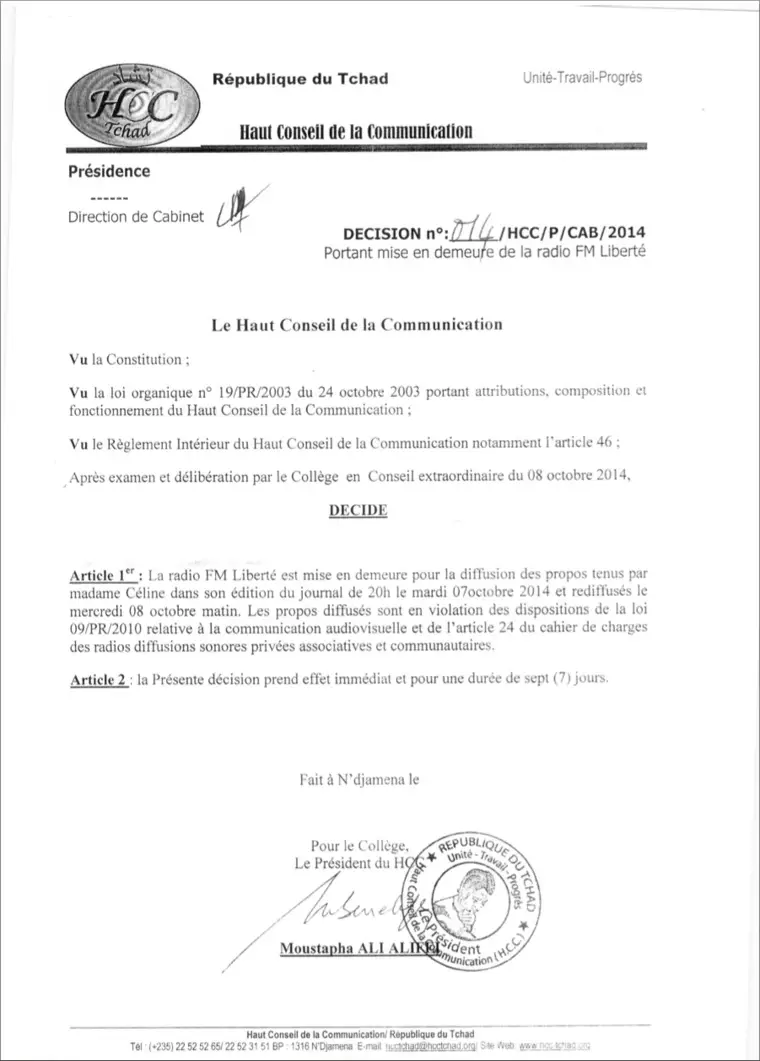 Tchad : Une radio suspendue par le HCC pour avoir relayé un appel à ville morte