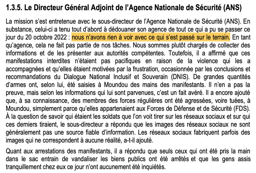 20 octobre au Tchad : "nous n’avons rien à voir avec ce qui s’est passé sur le terrain", se défend l'ANS