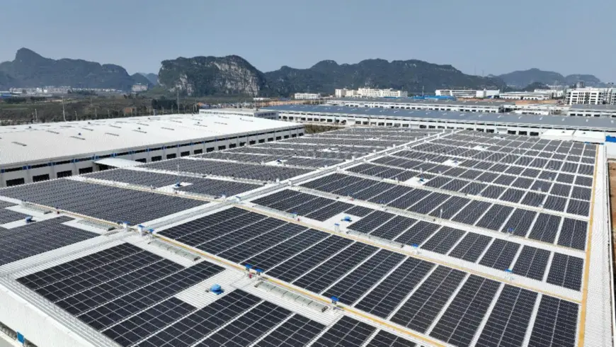 Photo shows a distributed photovoltaic project in an industrial park in Liujiang district, Liuzhou, south China's Guangxi Zhuang autonomous region. (Photo by Li Hanchi/People's Daily Online)