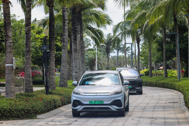 New energy vehicles run on Dongyu Island, Qionghai, south China's Hainan province. (Photo from Hinews app) New energy vehicles run on Dongyu Island, Qionghai, south China's Hainan province. (Photo from Hinews app)