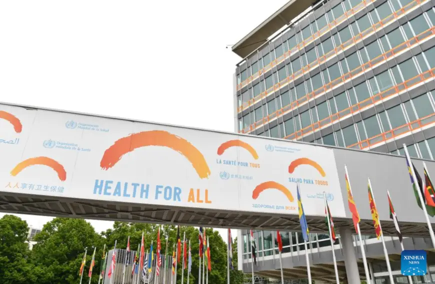 This photo taken on May 21, 2023 shows an exterior view of the World Health Organization (WHO) headquarters in Geneva, Switzerland. The 76th World Health Assembly (WHA), kicking off in Geneva on Sunday, focused on "saving lives, driving health for all," the World Health Organization (WHO) said in a statement.(Xinhua/Lian Yi)