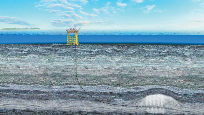 Photo shows a schematic of China's offshore carbon storage project. (Photo provided by the China National Offshore Oil Corporation)