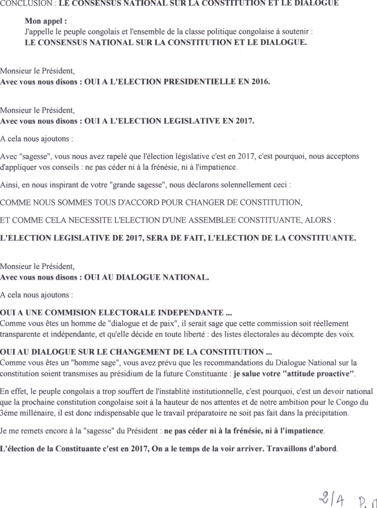 Le consensus national sur la constitution et le dialogue : Une "bombe" à destination de Mpila