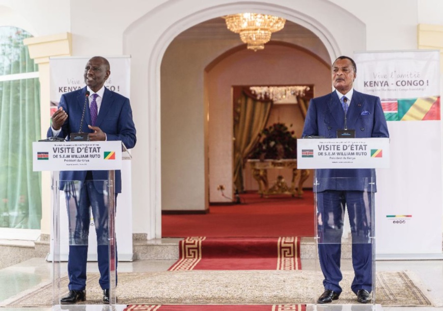 William Ruto et Sassou N'Guesso devant la presse. William Ruto et Sassou N'Guesso devant la presse.
