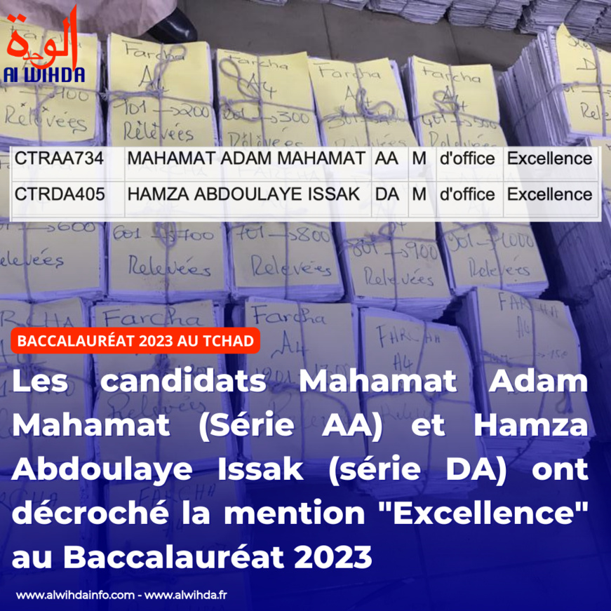 Tchad : deux mentions "Excellence" au baccalauréat 2023