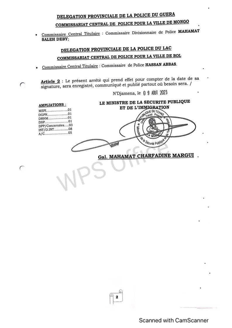 Tchad : trois commissaires et un commandant de police remplacés à N'Djamena et en province Tchad : trois commissaires et un commandant de police remplacés à N'Djamena et en province