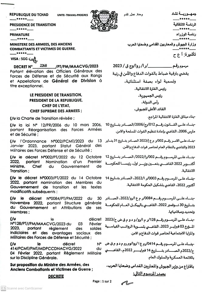 Tchad : 16 officiers généraux promus au grade de général de division