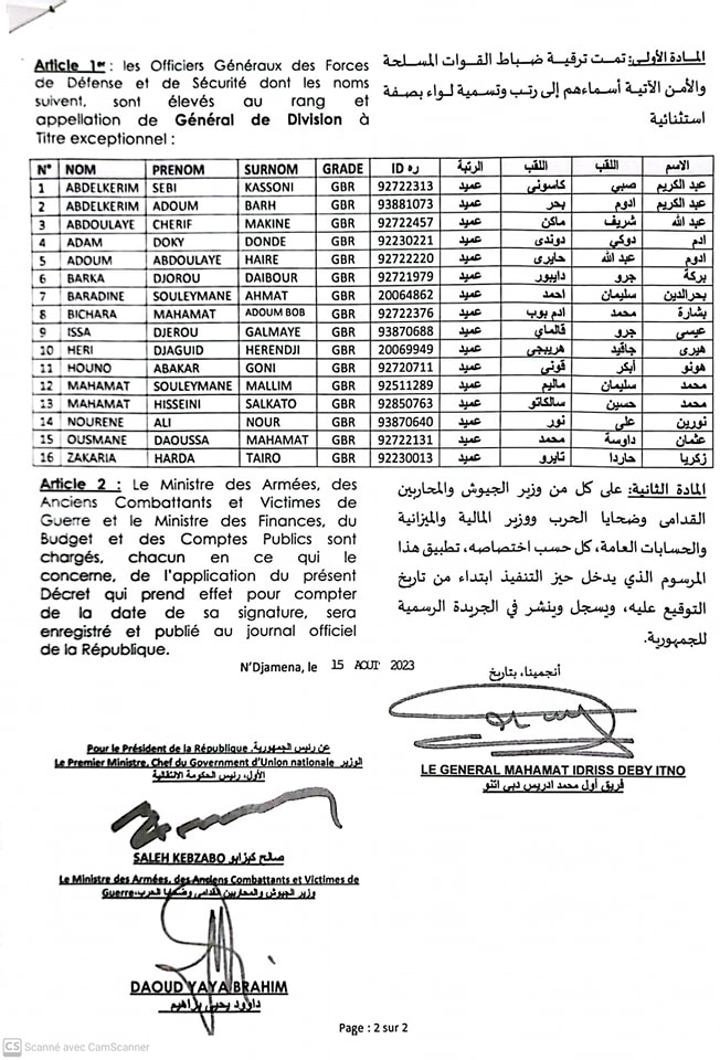 Tchad : 16 officiers généraux promus au grade de général de division