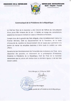 Communiqué de presse du  CPR n°7, du 14.02.2015