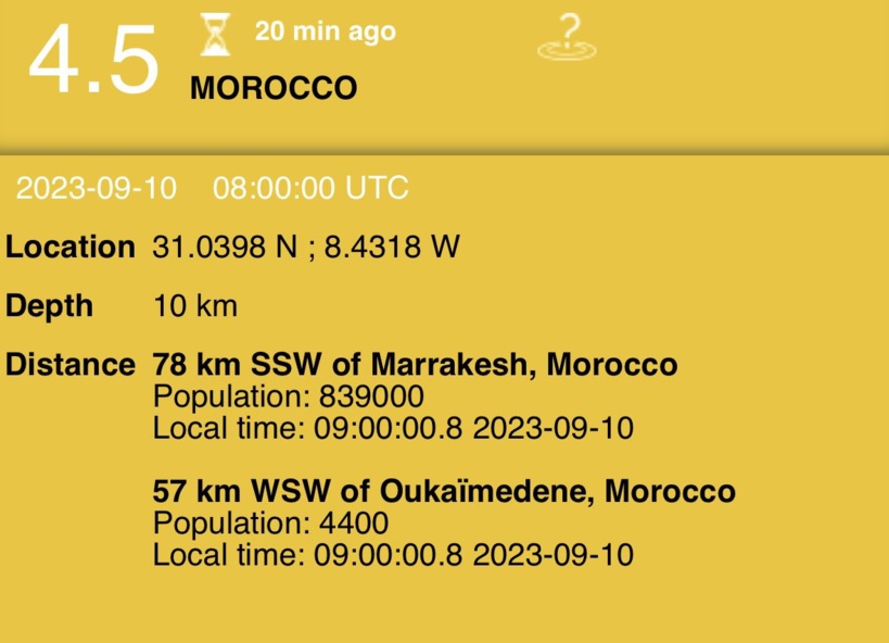 Séisme au Maroc : Une nouvelle secousse a été ressentie dimanche avec une magnitude de 4,5
