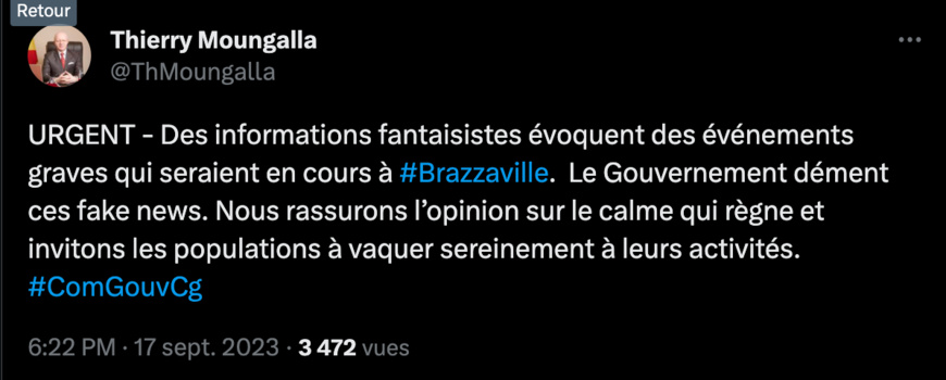 Congo Brazzaville : le gouvernement dément les "informations fantaisistes" véhiculées sur Internet Congo Brazzaville : le gouvernement dément les "informations fantaisistes" véhiculées sur Internet