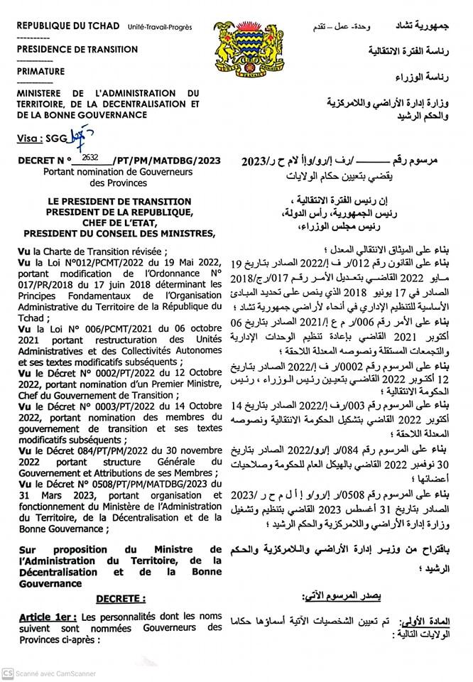 Tchad : nomination de six gouverneurs de province