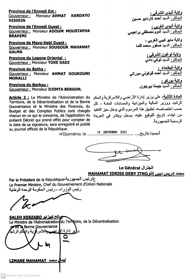 Tchad : nomination de six gouverneurs de province