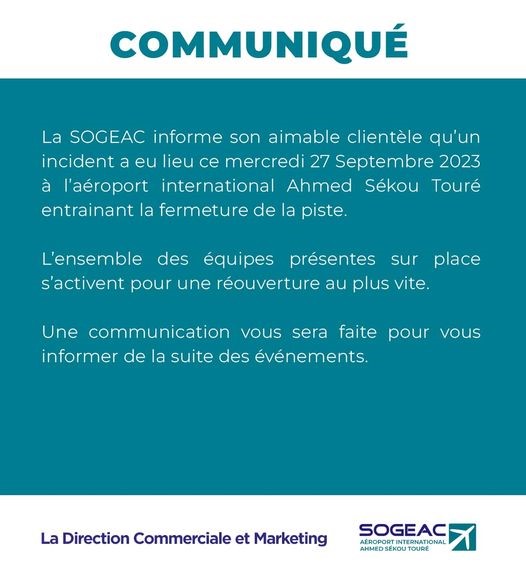 Guinée : L’Aéroport de Conakry fermé suite à « un incident »