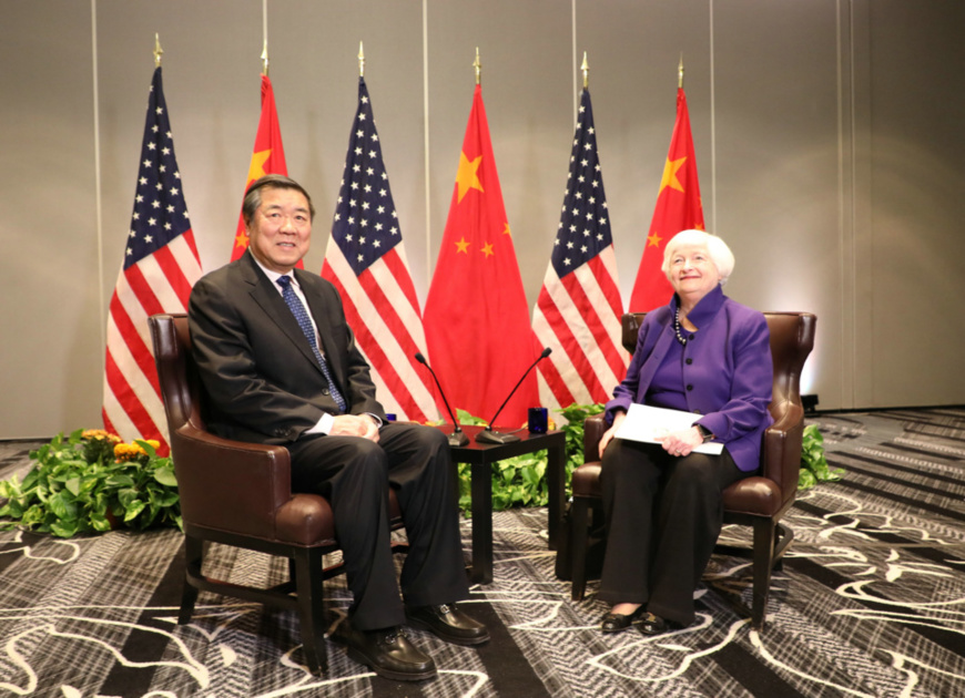 Chinese Vice Premier He Lifeng, also the Chinese lead person for China-U.S. economic and trade affairs, holds talks with U.S. Secretary of Treasury Janet Yellen in San Francisco, California, the United States, Nov. 10, 2023. (Photo by Li Zhiwei)) Chinese Vice Premier He Lifeng, also the Chinese lead person for China-U.S. economic and trade affairs, holds talks with U.S. Secretary of Treasury Janet Yellen in San Francisco, California, the United States, Nov. 10, 2023. (Photo by Li Zhiwei))